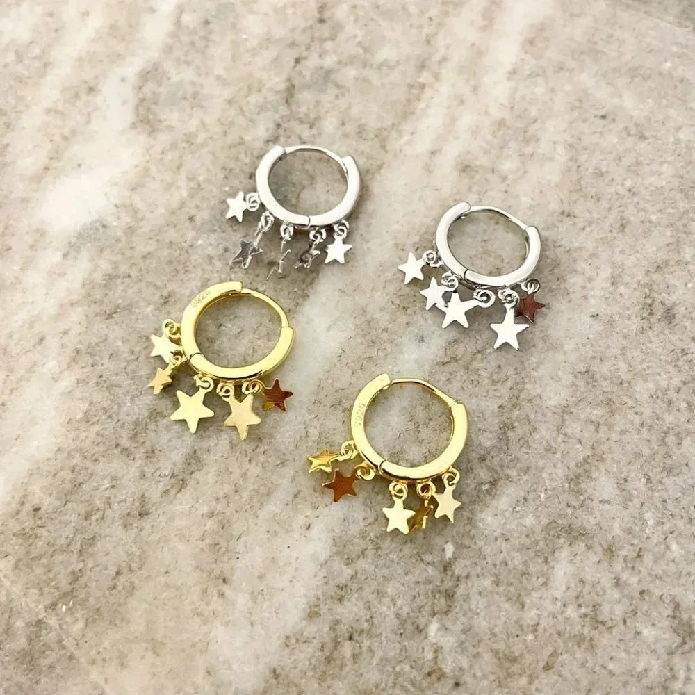 925 Sterling Silver Star Huggie Earrings Star Hoop Earrings Small Huggies